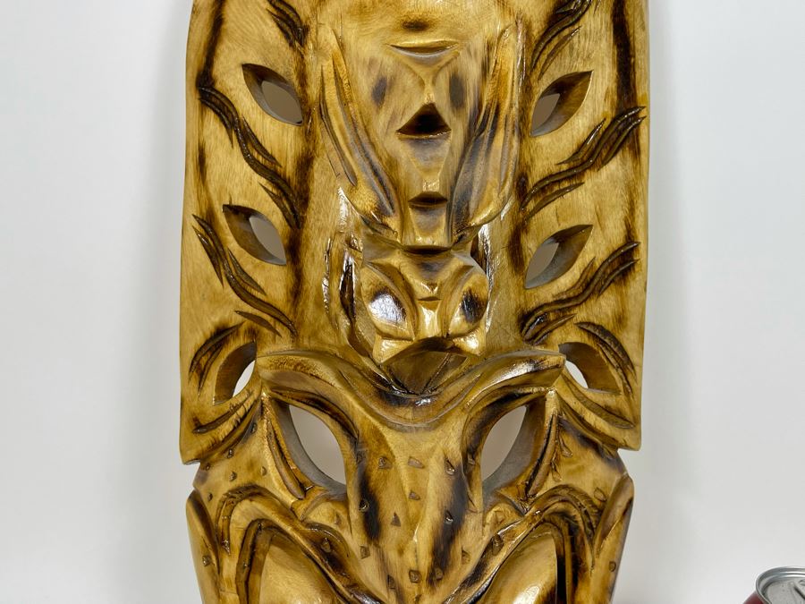 JUST ADDED - Vintage Wooden Hawaiian Carved Mask 19H [Photo 4]