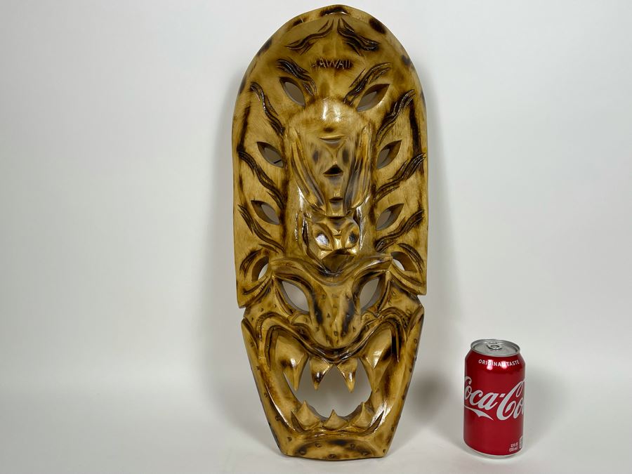 JUST ADDED - Vintage Wooden Hawaiian Carved Mask 19H [Photo 2]