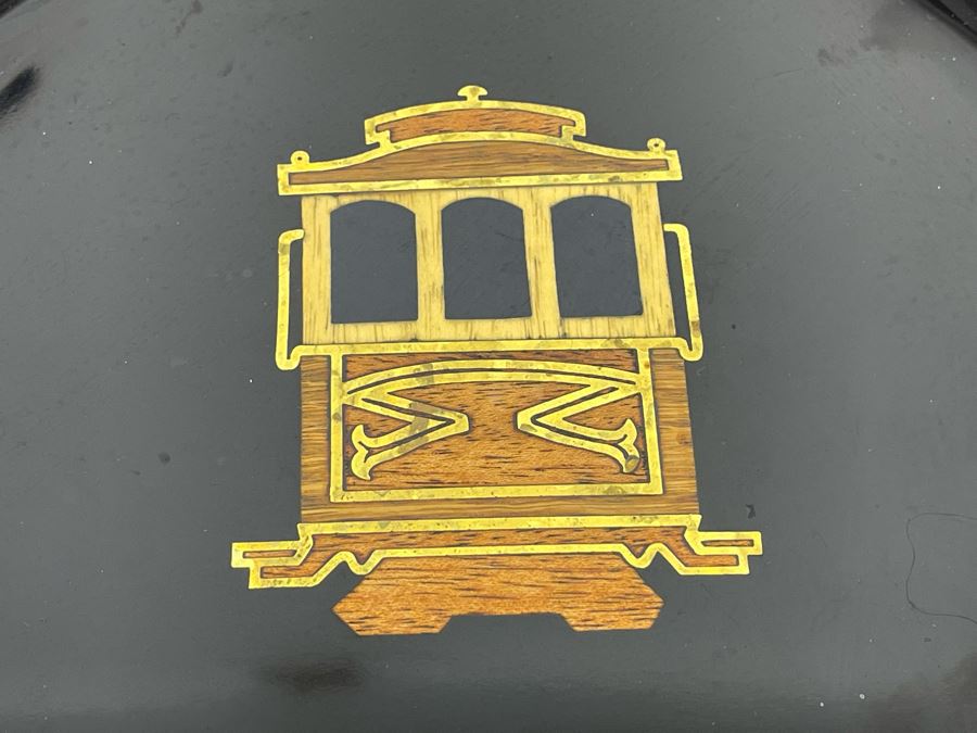 JUST ADDED - Pair Of Couroc Monterey CA Inlaid 10.5R Trays Cable Car And Bird [Photo 4]