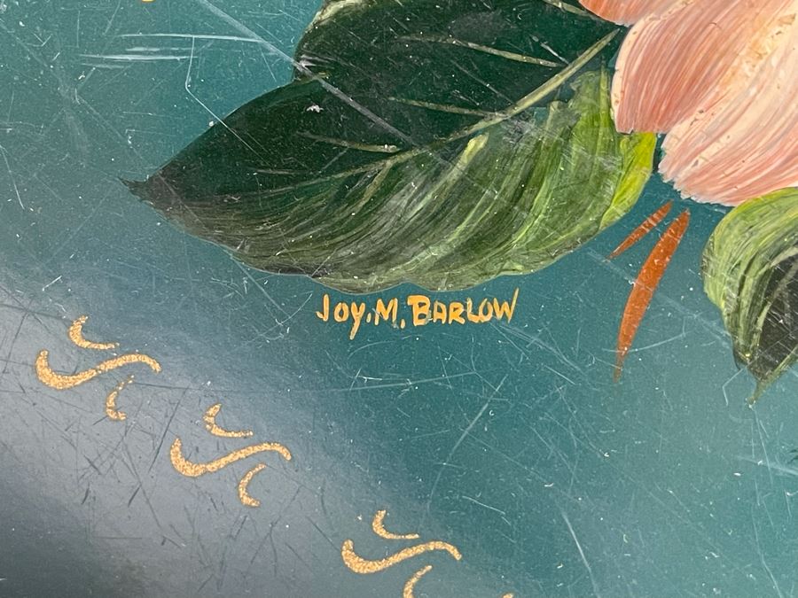 JUST ADDED - Large Hand Painted Metal Tray From England Signed Joy M. Barlow 20 X 15 [Photo 7]