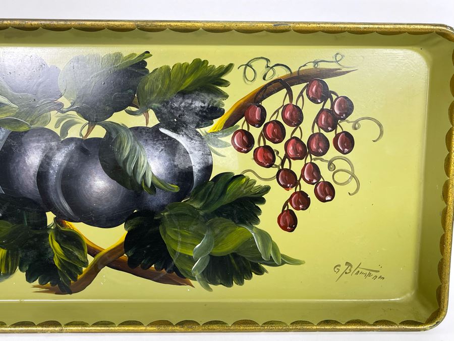 JUST ADDED - Hand Painted Metal Tray Signed 20 X 8 [Photo 5]