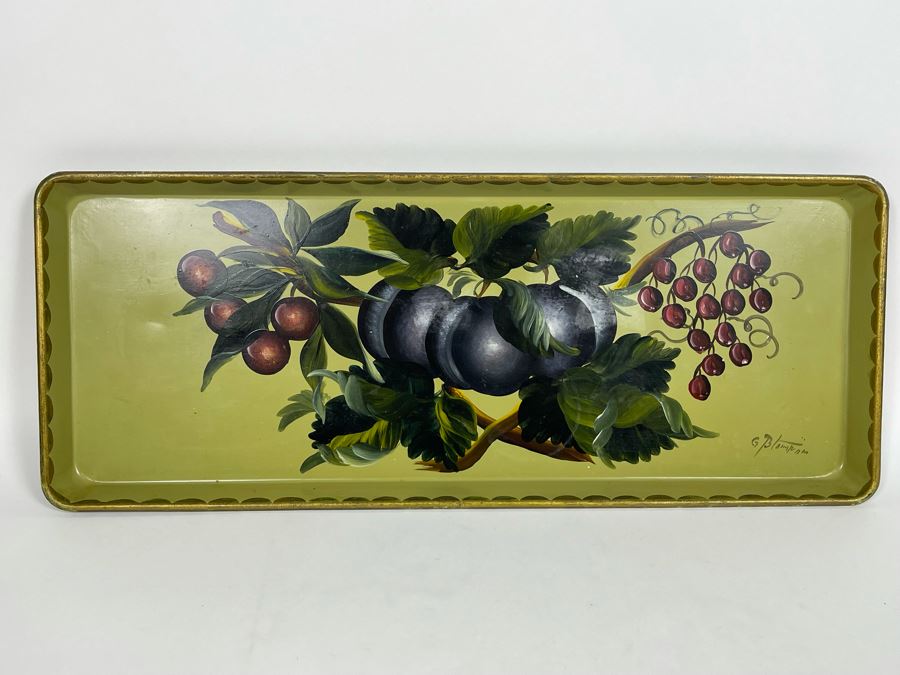 JUST ADDED - Hand Painted Metal Tray Signed 20 X 8