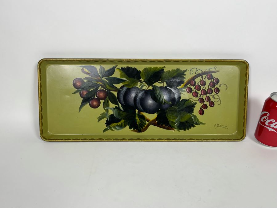 JUST ADDED - Hand Painted Metal Tray Signed 20 X 8 [Photo 2]