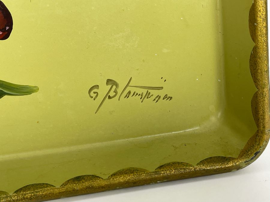 JUST ADDED - Hand Painted Metal Tray Signed 20 X 8 [Photo 6]