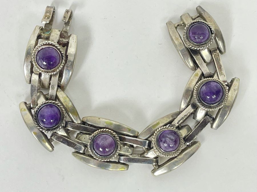 JUST ADDED - Sterling Silver Amethyst Handmade Bracelet 69.4g [Photo 1]