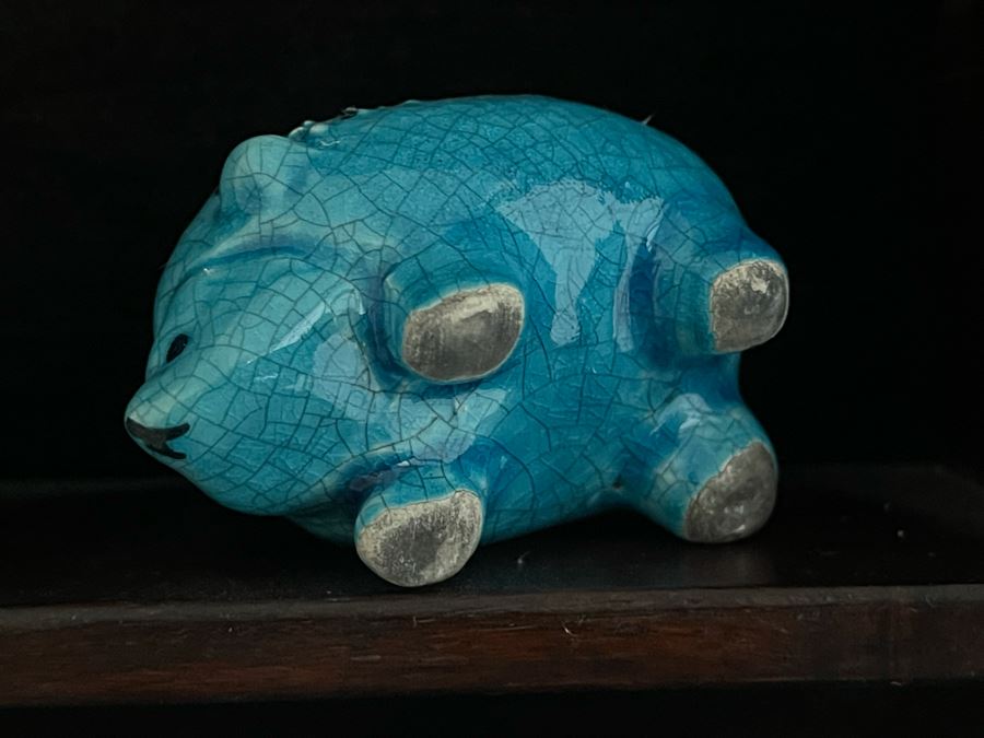 Chinese Carved Rosewood Glass Front Display Wall Curio Cabinet Lockable With Key And Collection Of Chinese Blue Porcelain Animal Figurines [Photo 19]