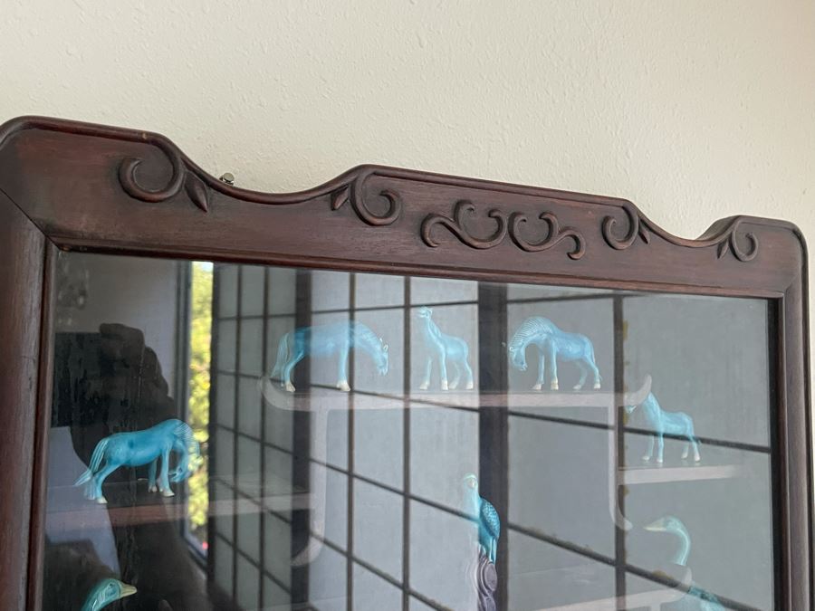 Chinese Carved Rosewood Glass Front Display Wall Curio Cabinet Lockable With Key [Photo 7]