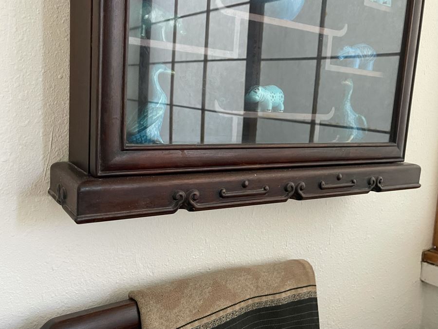 Chinese Carved Rosewood Glass Front Display Wall Curio Cabinet Lockable With Key [Photo 6]