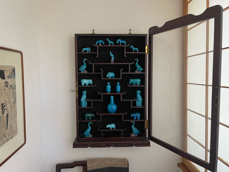 Chinese Carved Rosewood Glass Front Display Wall Curio Cabinet Lockable With Key [Photo 3]