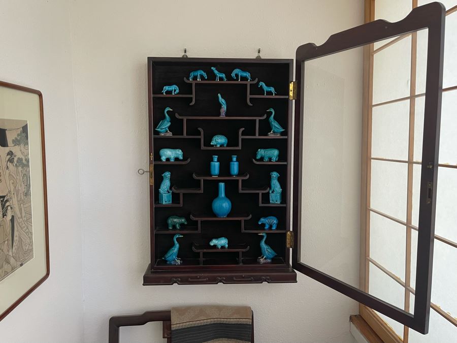 Chinese Carved Rosewood Glass Front Display Wall Curio Cabinet Lockable With Key [Photo 2]