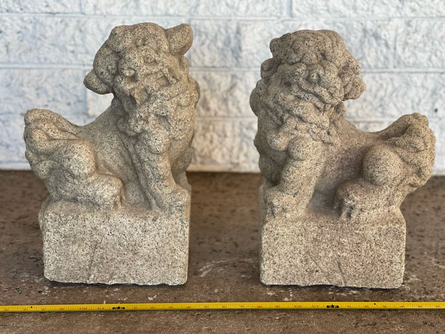 Antique Chinese Carved Stone Foo Dogs 11W X 7D X 15H [Photo 4]