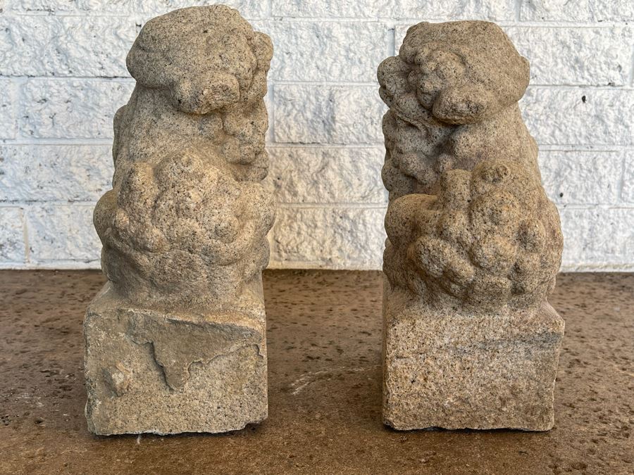 Antique Chinese Carved Stone Foo Dogs 11W X 7D X 15H [Photo 16]