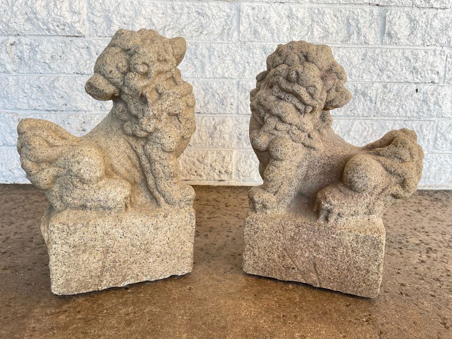 Antique Chinese Carved Stone Foo Dogs 11W X 7D X 15H [Photo 9]
