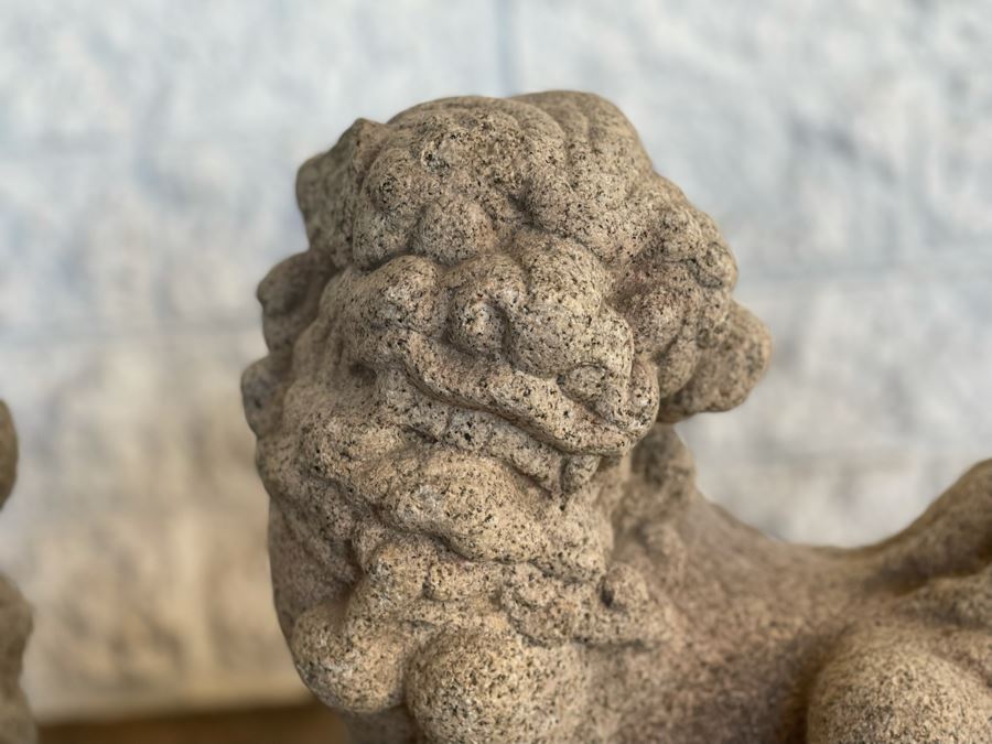 Antique Chinese Carved Stone Foo Dogs 11W X 7D X 15H [Photo 20]