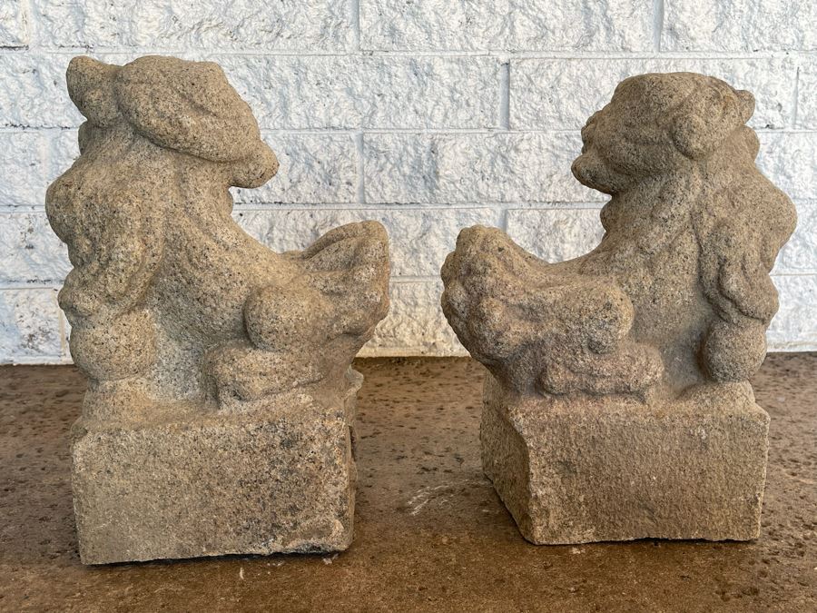 Antique Chinese Carved Stone Foo Dogs 11W X 7D X 15H [Photo 18]