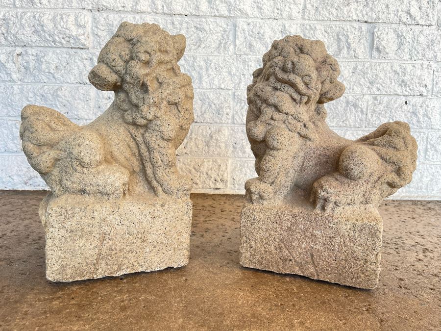 Antique Chinese Carved Stone Foo Dogs 11W X 7D X 15H [Photo 7]