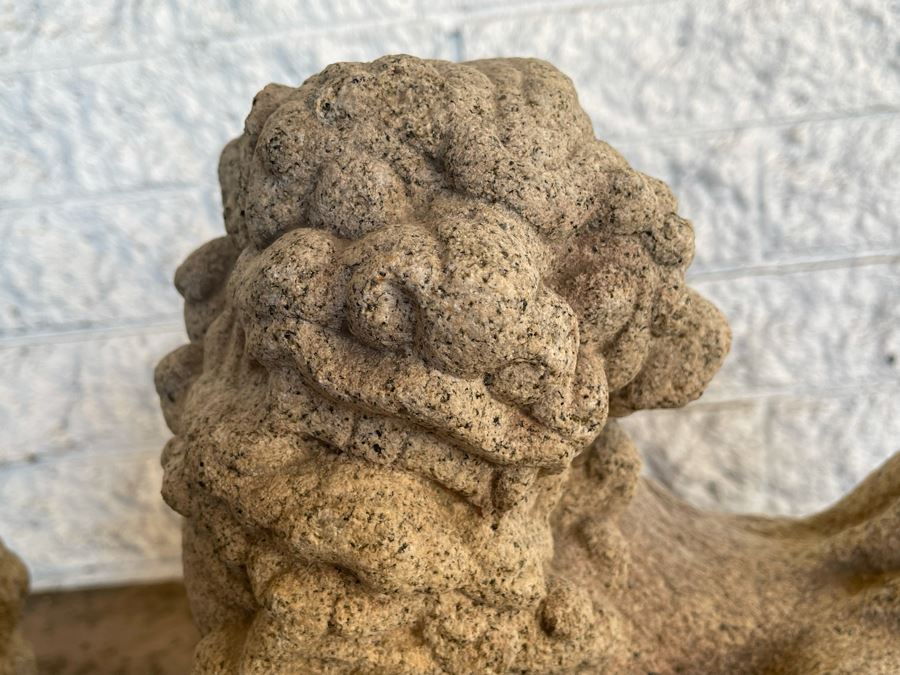 Antique Chinese Carved Stone Foo Dogs 11W X 7D X 15H [Photo 19]
