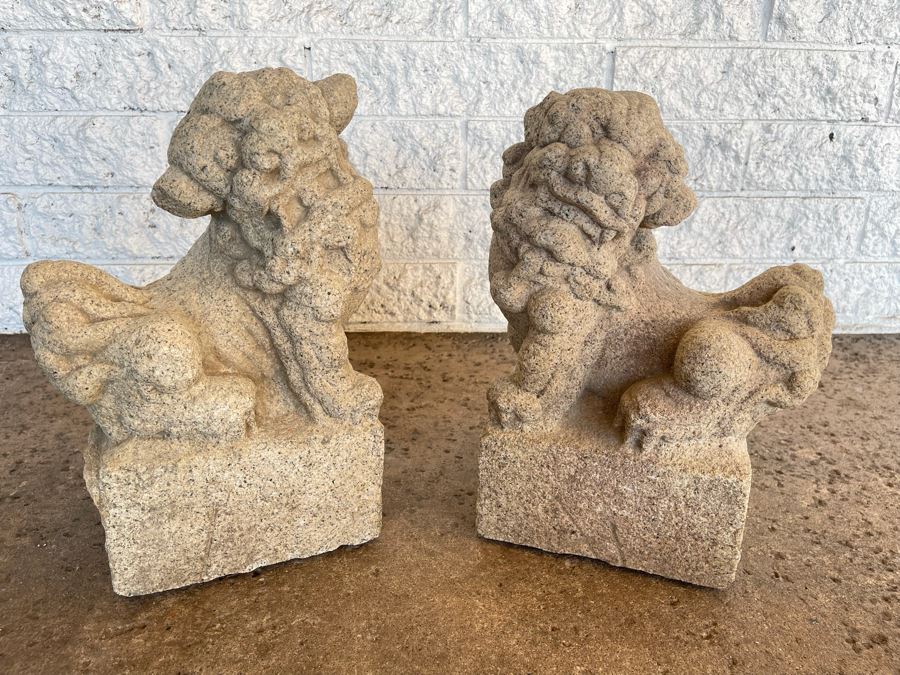 Antique Chinese Carved Stone Foo Dogs 11W X 7D X 15H [Photo 10]