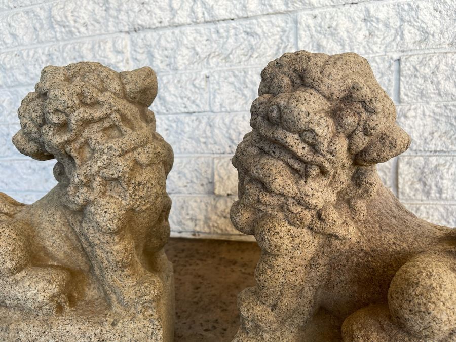 Antique Chinese Carved Stone Foo Dogs 11W X 7D X 15H [Photo 12]