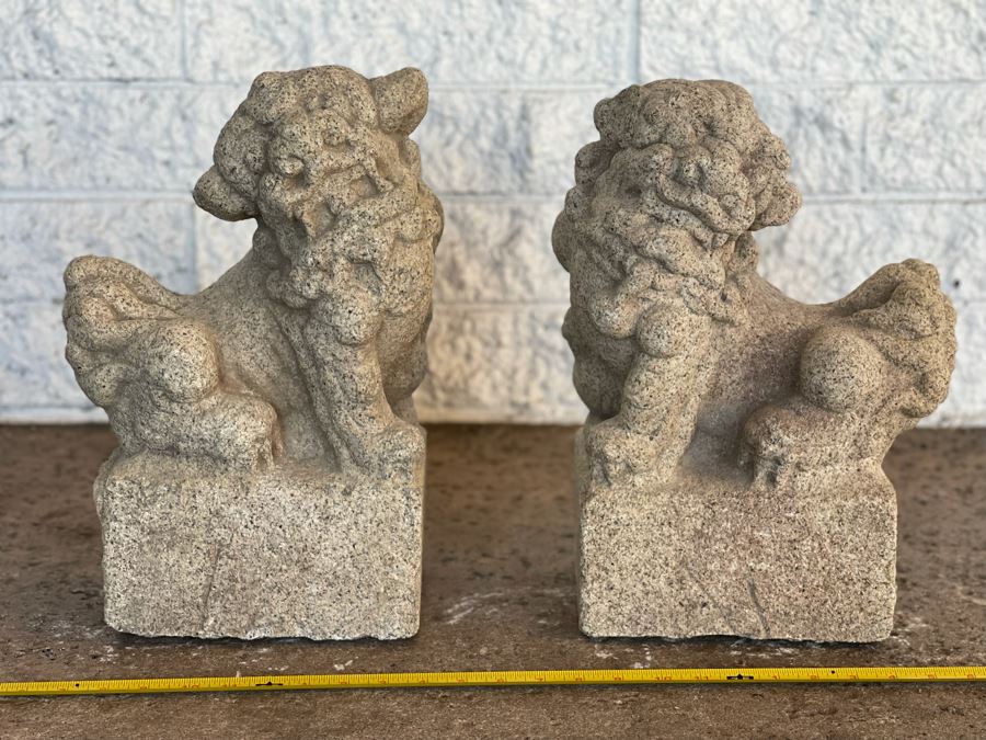 Antique Chinese Carved Stone Foo Dogs 11W X 7D X 15H [Photo 3]