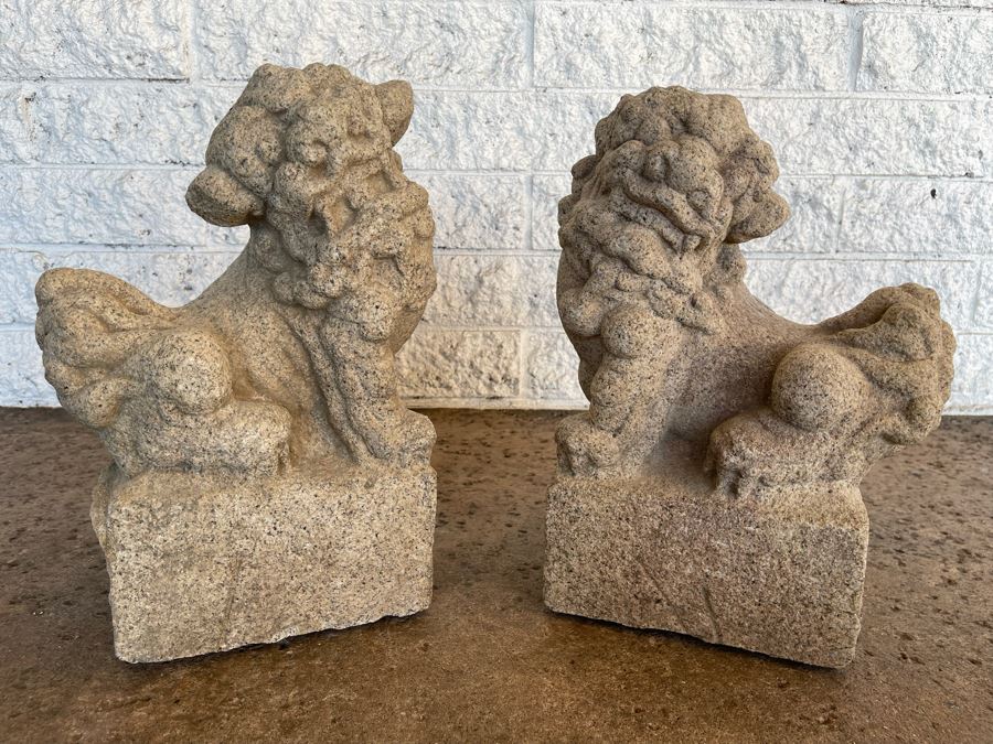 Antique Chinese Carved Stone Foo Dogs 11W X 7D X 15H [Photo 8]