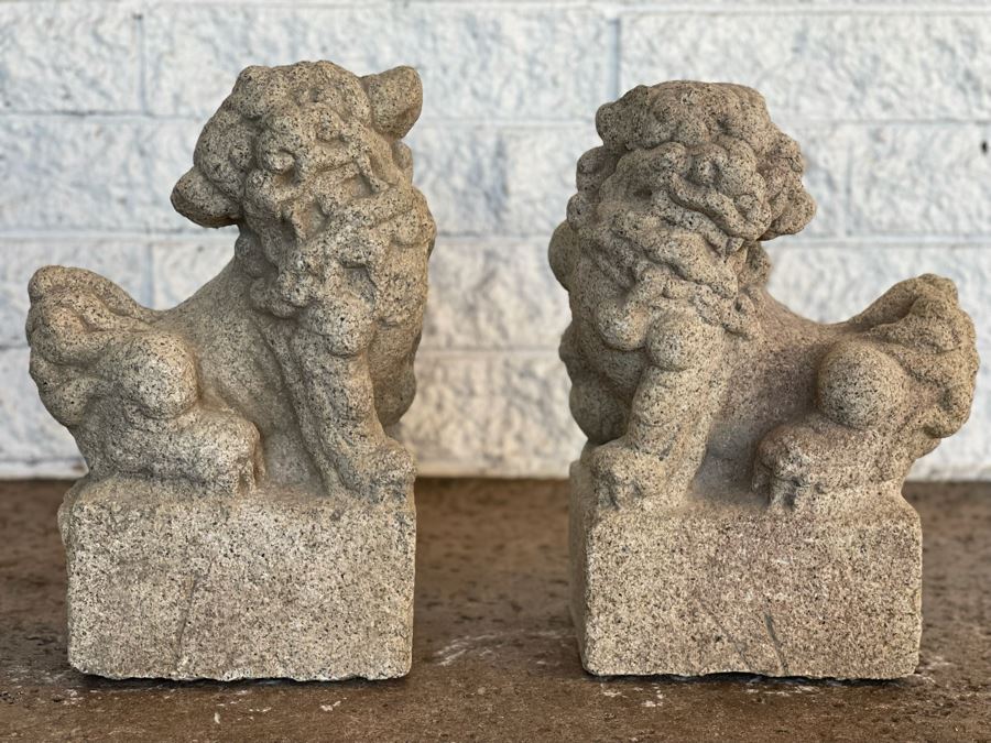 Antique Chinese Carved Stone Foo Dogs 11W X 7D X 15H [Photo 5]