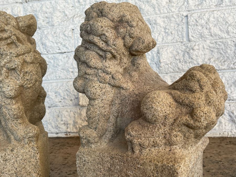 Antique Chinese Carved Stone Foo Dogs 11W X 7D X 15H [Photo 14]