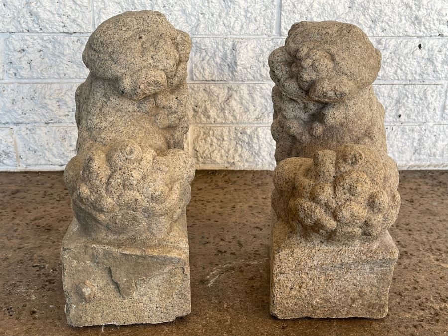 Antique Chinese Carved Stone Foo Dogs 11W X 7D X 15H [Photo 17]