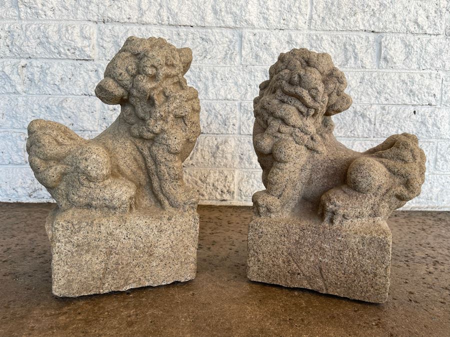 Antique Chinese Carved Stone Foo Dogs 11W X 7D X 15H [Photo 6]