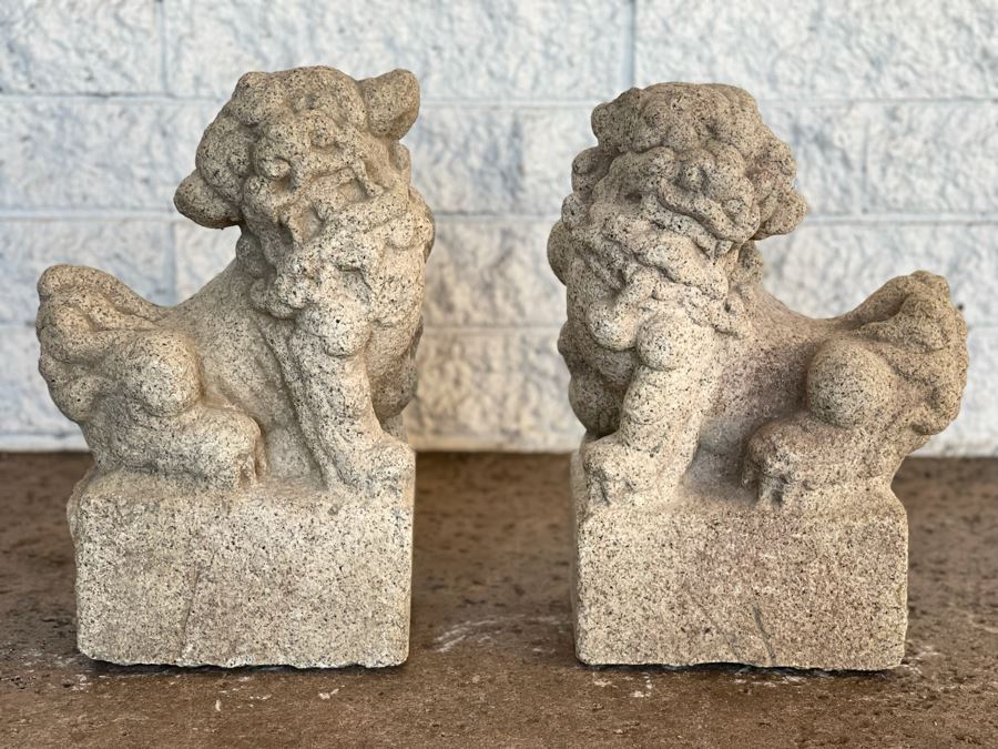 Antique Chinese Carved Stone Foo Dogs 11W X 7D X 15H [Photo 2]