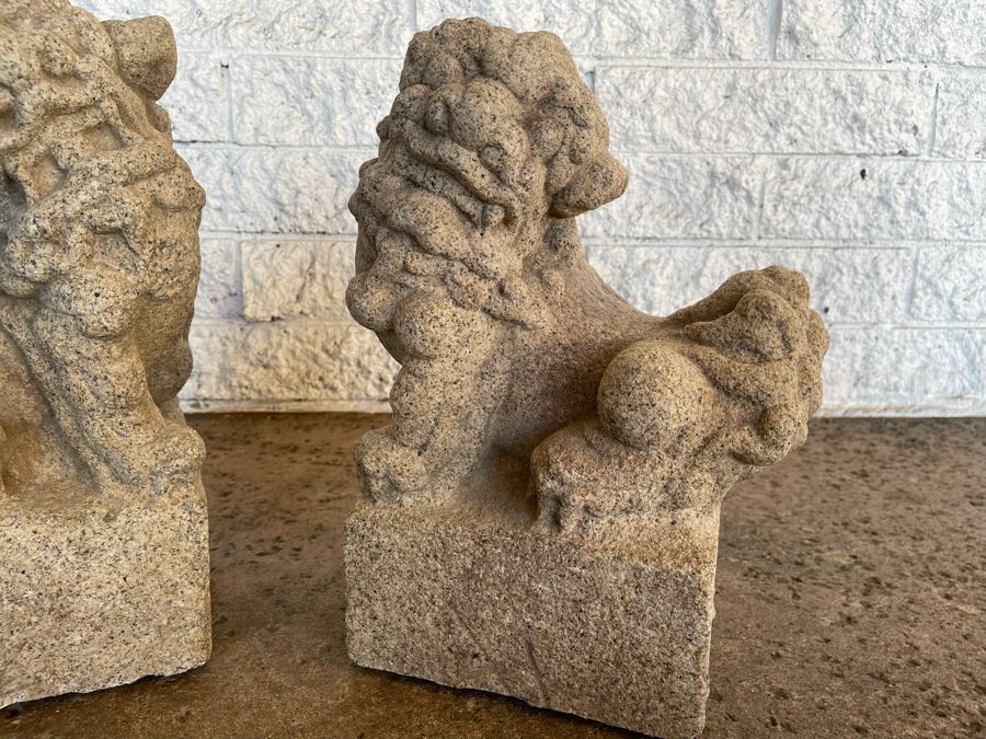 Antique Chinese Carved Stone Foo Dogs 11W X 7D X 15H [Photo 11]