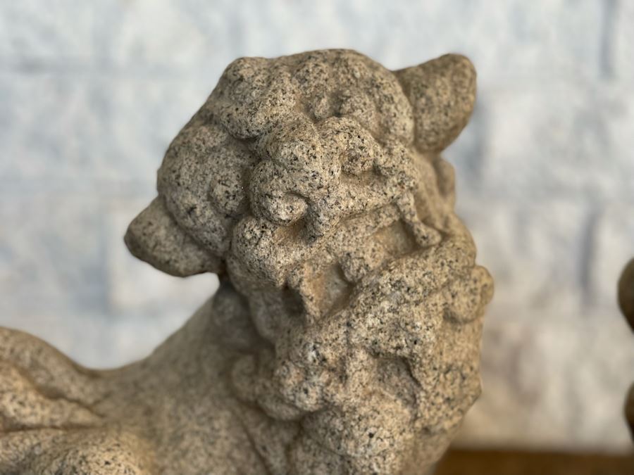 Antique Chinese Carved Stone Foo Dogs 11W X 7D X 15H [Photo 21]