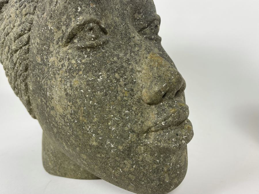 Large Carved Stone Woman's Head Sculpture With Heart Ashtray Top 12W X 7D X 9H [Photo 17]