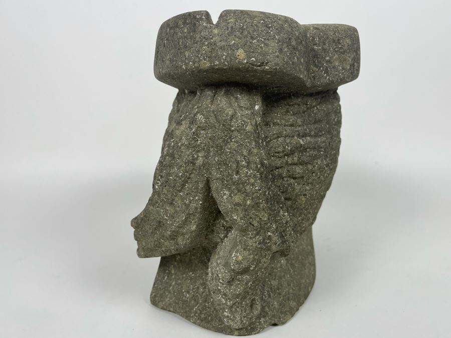 Large Carved Stone Woman's Head Sculpture With Heart Ashtray Top 12W X 7D X 9H [Photo 21]