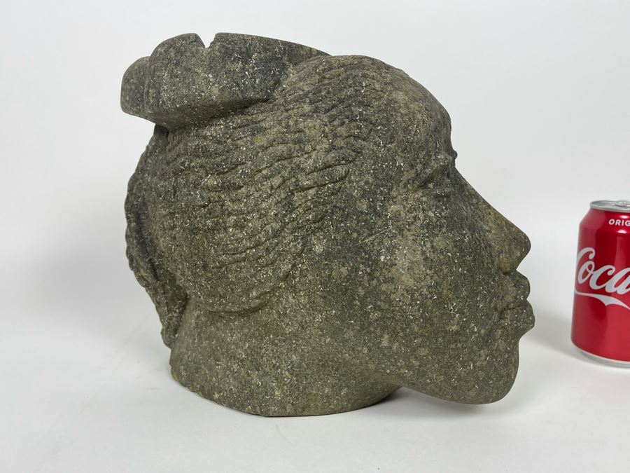 Large Carved Stone Woman's Head Sculpture With Heart Ashtray Top 12W X 7D X 9H [Photo 13]