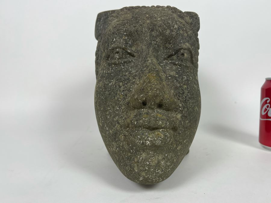 Large Carved Stone Woman's Head Sculpture With Heart Ashtray Top 12W X 7D X 9H [Photo 12]
