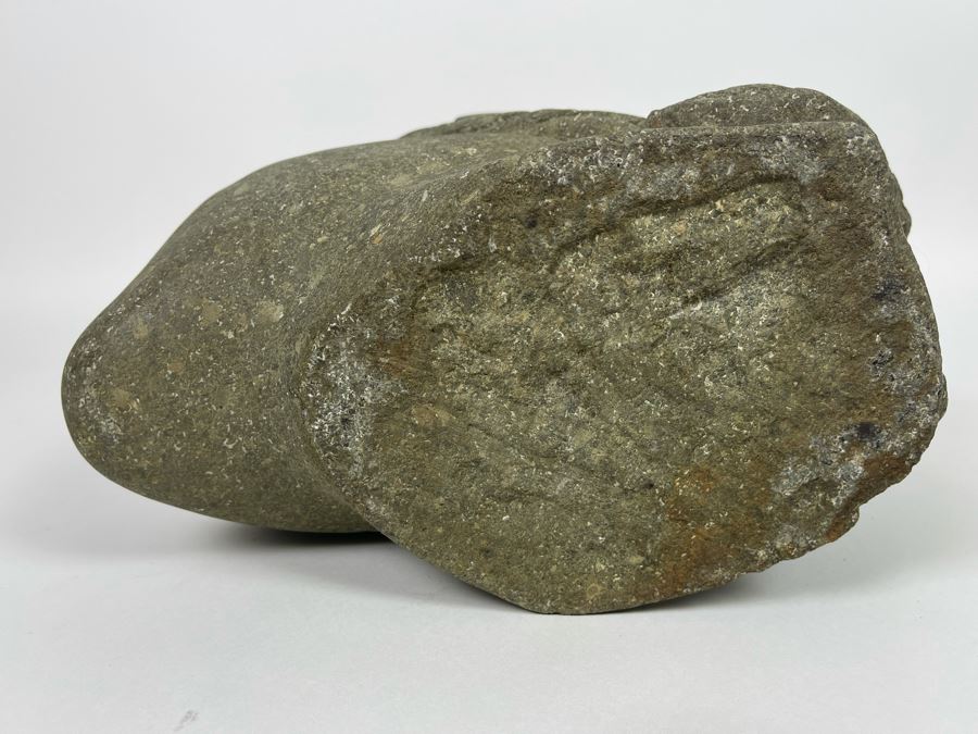 Large Carved Stone Woman's Head Sculpture With Heart Ashtray Top 12W X 7D X 9H [Photo 22]