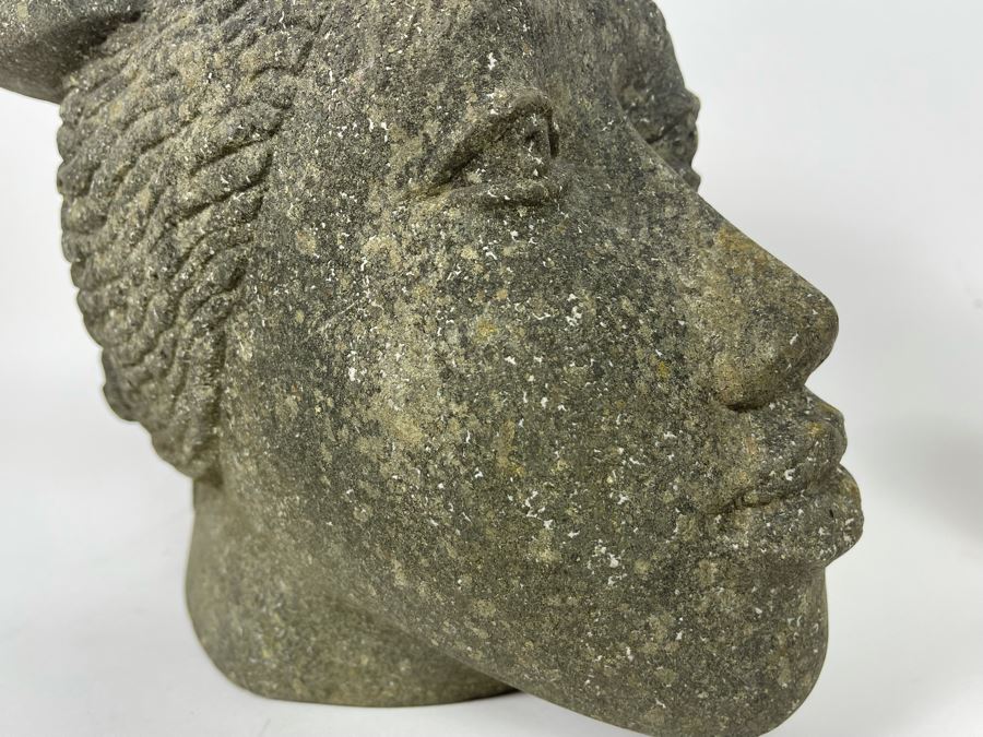 Large Carved Stone Woman's Head Sculpture With Heart Ashtray Top 12W X 7D X 9H [Photo 15]