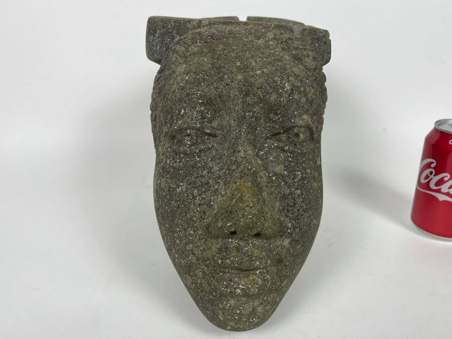 Large Carved Stone Woman's Head Sculpture With Heart Ashtray Top 12W X 7D X 9H [Photo 11]