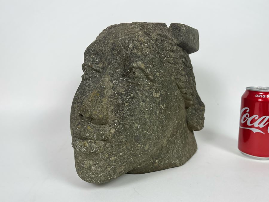 Large Carved Stone Woman's Head Sculpture With Heart Ashtray Top 12W X 7D X 9H [Photo 9]