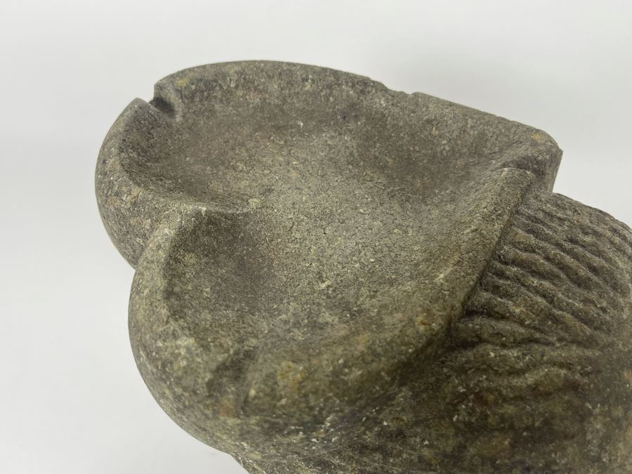 Large Carved Stone Woman's Head Sculpture With Heart Ashtray Top 12W X 7D X 9H [Photo 18]