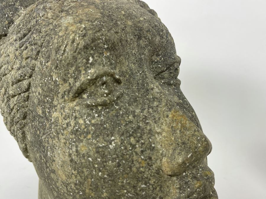 Large Carved Stone Woman's Head Sculpture With Heart Ashtray Top 12W X 7D X 9H [Photo 16]