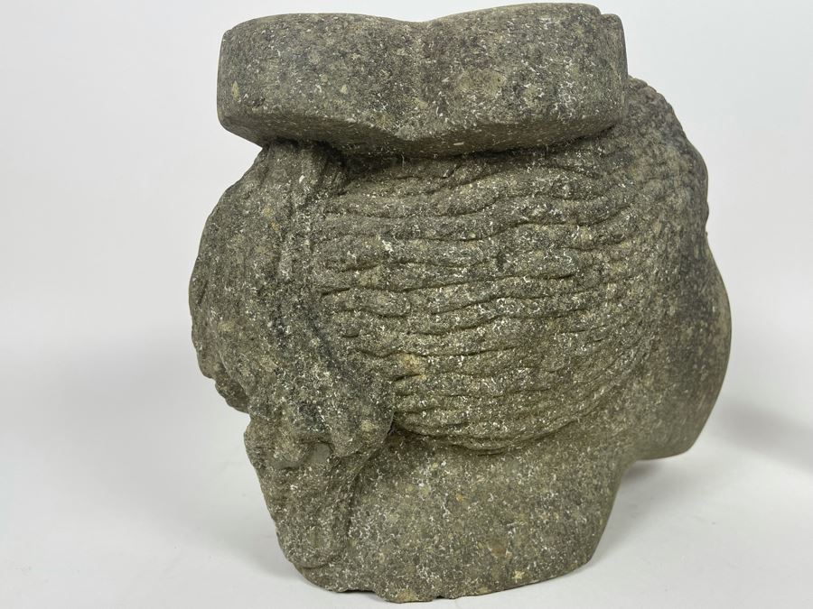 Large Carved Stone Woman's Head Sculpture With Heart Ashtray Top 12W X 7D X 9H [Photo 19]