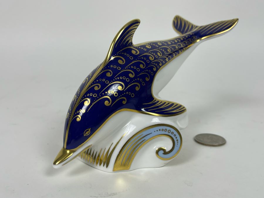 Royal Crown Derby Porcelain Dolphin Figurine 6W X 4H [Photo 3]