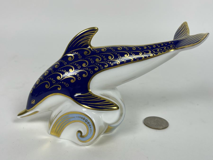 Royal Crown Derby Porcelain Dolphin Figurine 6W X 4H