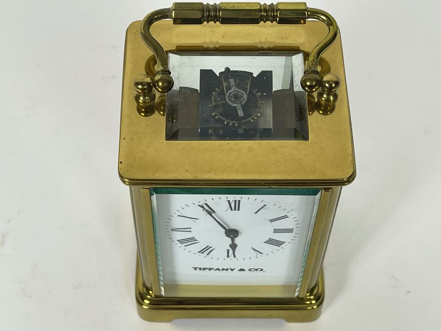 Brass Tiffany & Co Mechanical Carriage Clock Made In France With Key Working (Click To See Video) 3W X 3D X 5H [Photo 12]