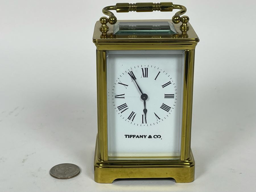 Brass Tiffany & Co Mechanical Carriage Clock Made In France With Key Working (Click To See Video) 3W X 3D X 5H [Photo 13]