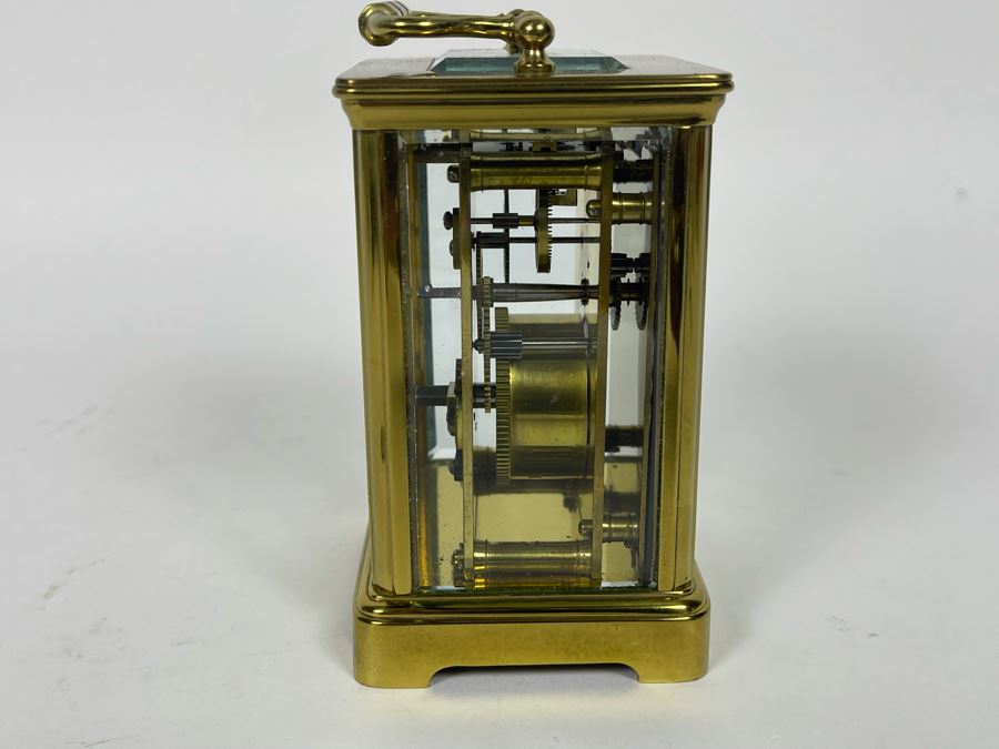 Brass Tiffany & Co Mechanical Carriage Clock Made In France With Key Working (Click To See Video) 3W X 3D X 5H [Photo 4]