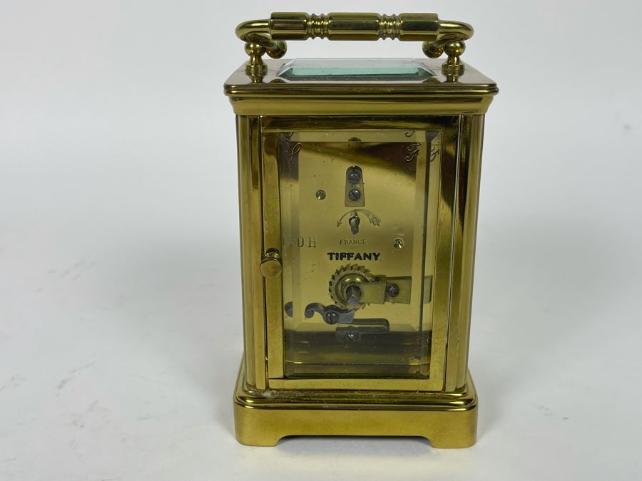 Brass Tiffany & Co Mechanical Carriage Clock Made In France With Key Working (Click To See Video) 3W X 3D X 5H [Photo 6]