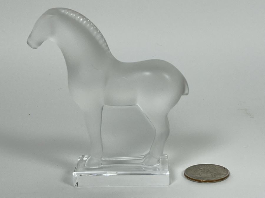 Lalique France Small Signed Frosted Crystal Horse Figurine 3.5W X 3.5H